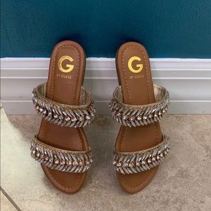 G by Guess Rose Gold rhinestone sandals NWOT